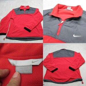Nike Jacket Mens Large Red Gray Colorblock 1/2 Zip‎ Pullover Fleece Athletic Y2K